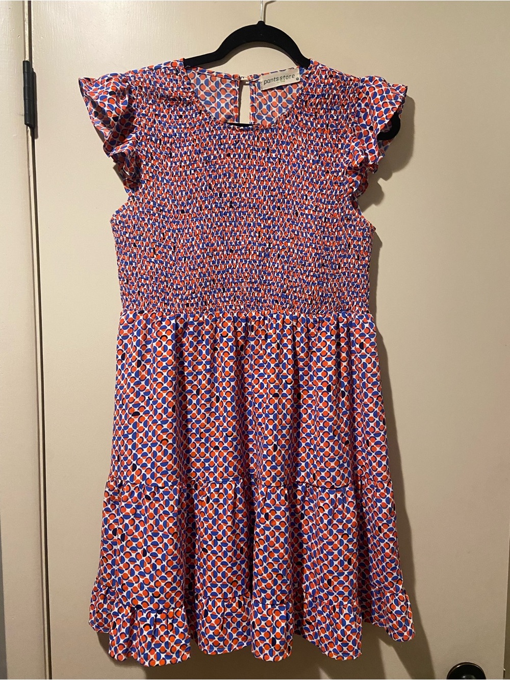 Women’s Medium Pants Store Smocked Mini Dress in Orange & Blue